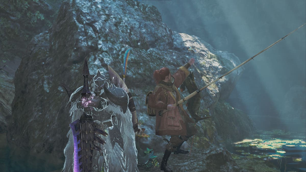 A hunter fishing in Monster Hunter Wilds