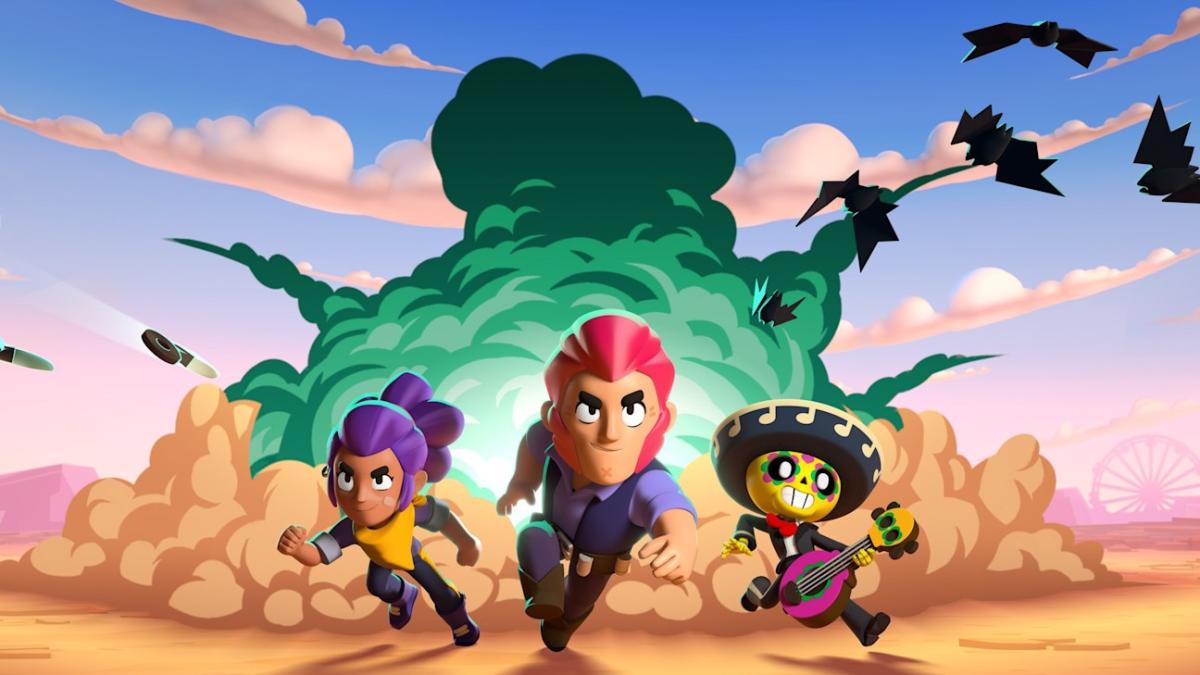 An image of three brawl stars characters running away from an explosion.