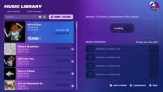 Fortnite Festival Songs for March 25