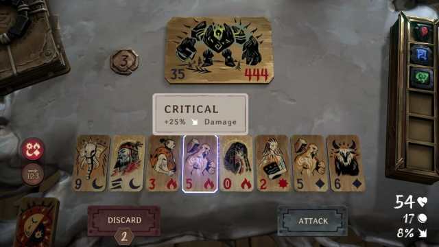 Picture showing the Crit Chance blue card in League of Legends' Demon Hand Card game.