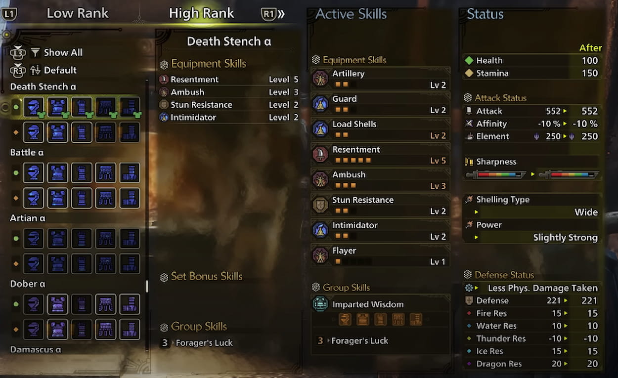 Image showing the Death Stench stats in Monster Hunter Wilds.
