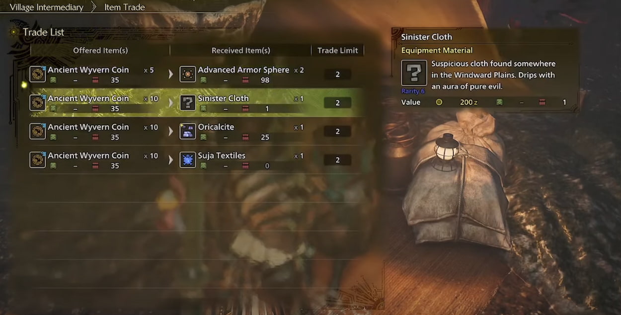 Image showing the item trading menu in Monster Hunter Wilds.