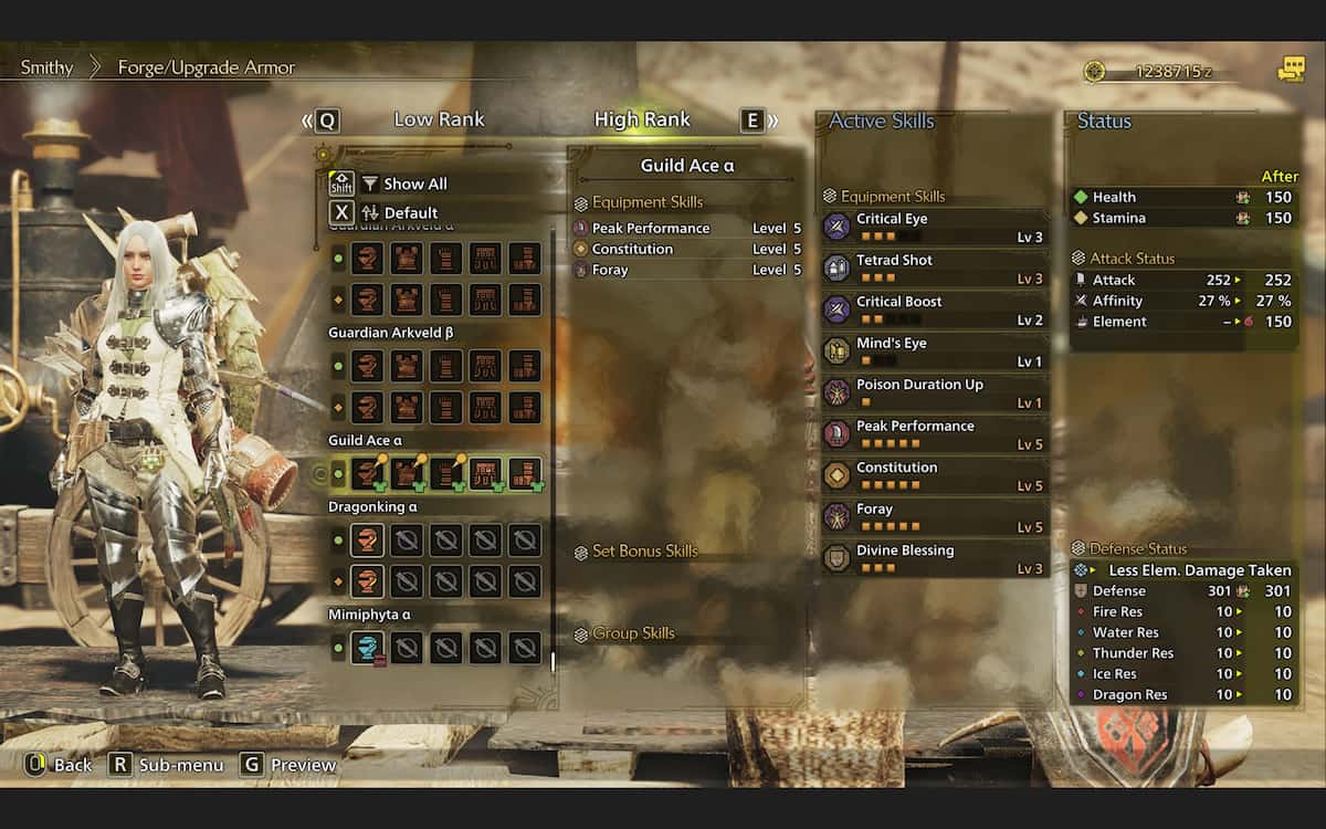 Image showing the Guild Ace armor and stats in Monster Hunter Wilds