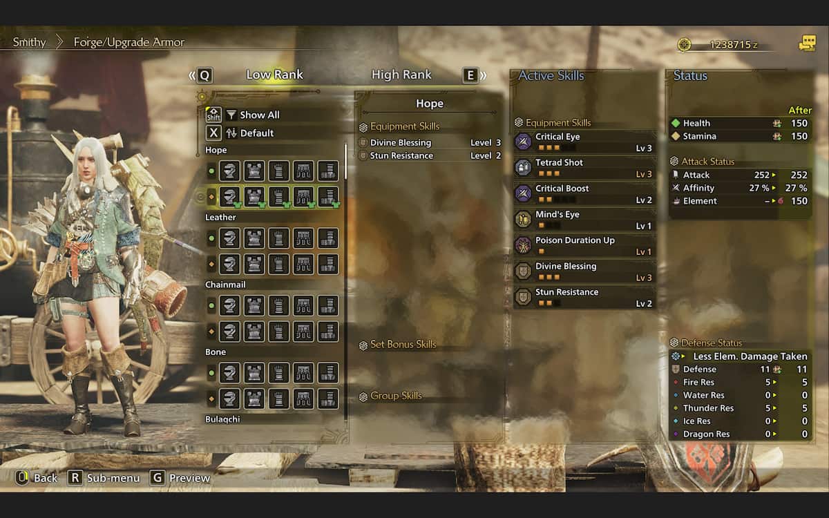 Image showing the Hope armor and stats in Monster Hunter Wilds