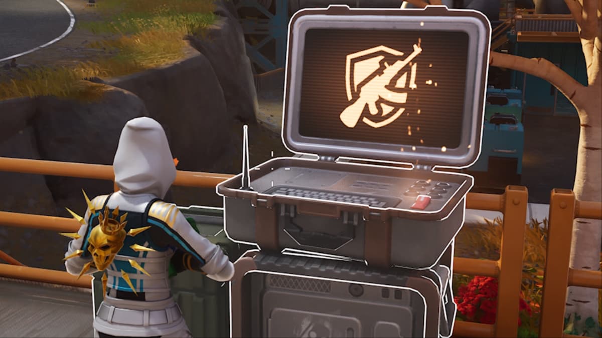 character in white looking at a computer with a weapon image