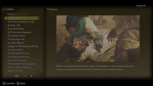 The gallery screen in Monster Hunter Wilds showing available cutscenes.