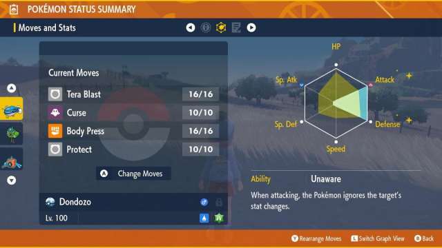 Dondozo stats and moveset in Pokémon Scarlet and Violet.