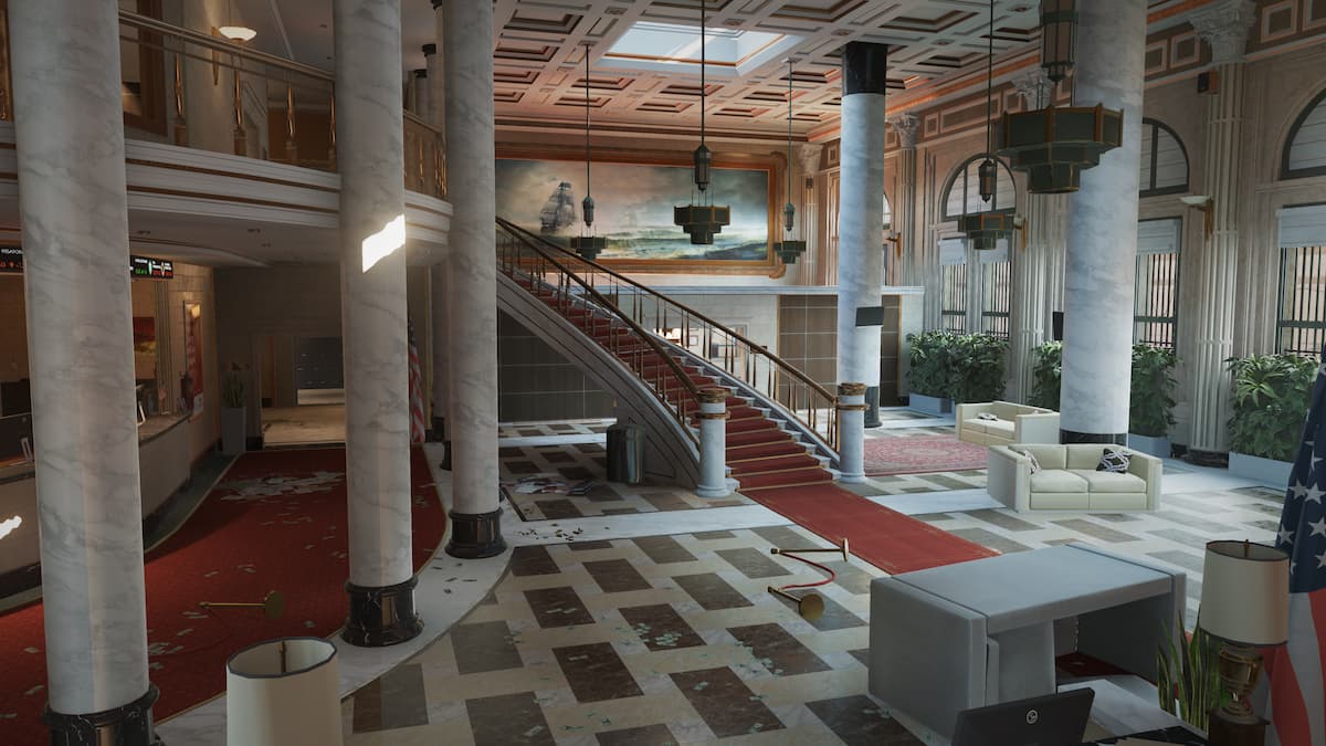 The new Bank map in Siege X, with better lighting and textures.