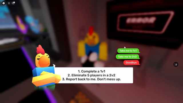 A Rivals player is talking to a chicken NPC in Roblox Rivals