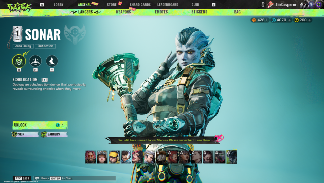Picture showing Sonar in FragPunk lancer select screen.