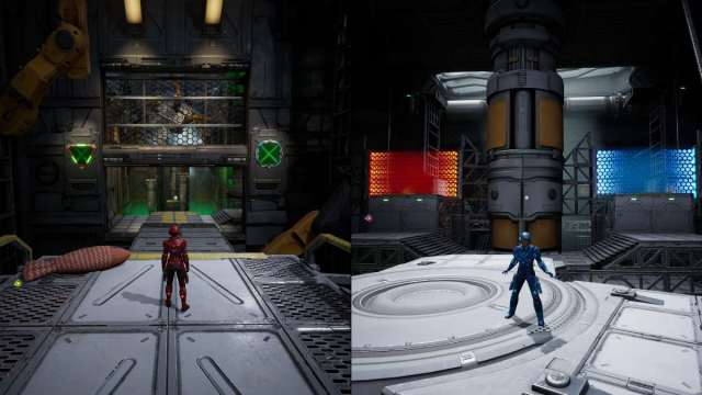 Mio looking at the route to the Moon Market portal and Zoe looks at the red and blue pathways to progress