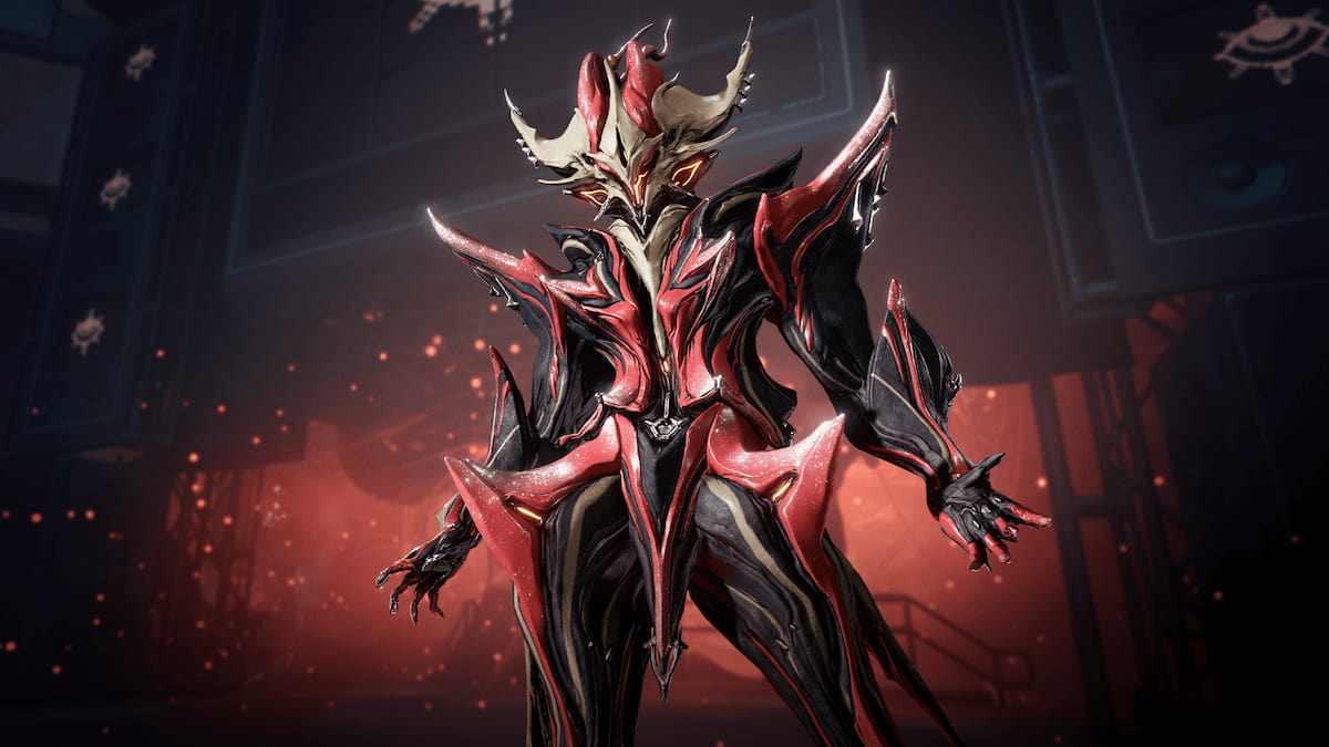 Temple, a glam rock-inspired Warframe, wears a suit reminiscent of David Bowie's outfit as Ziggy Stardust.