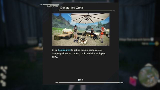 Atelier Yumia screenshot showing how to set up a camp in the game.