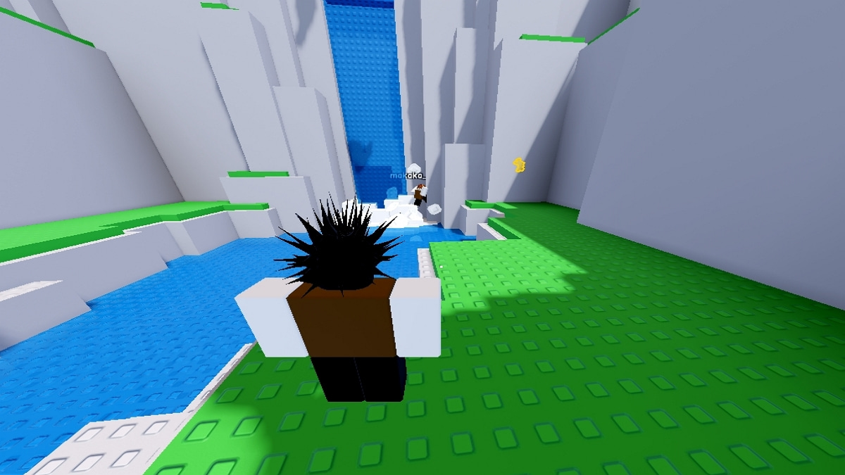 a roblox character near a river