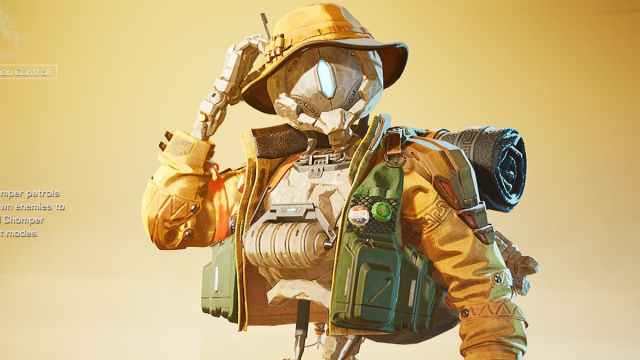 Chum, a robot in FragPunk wearing fisherman's clothes.