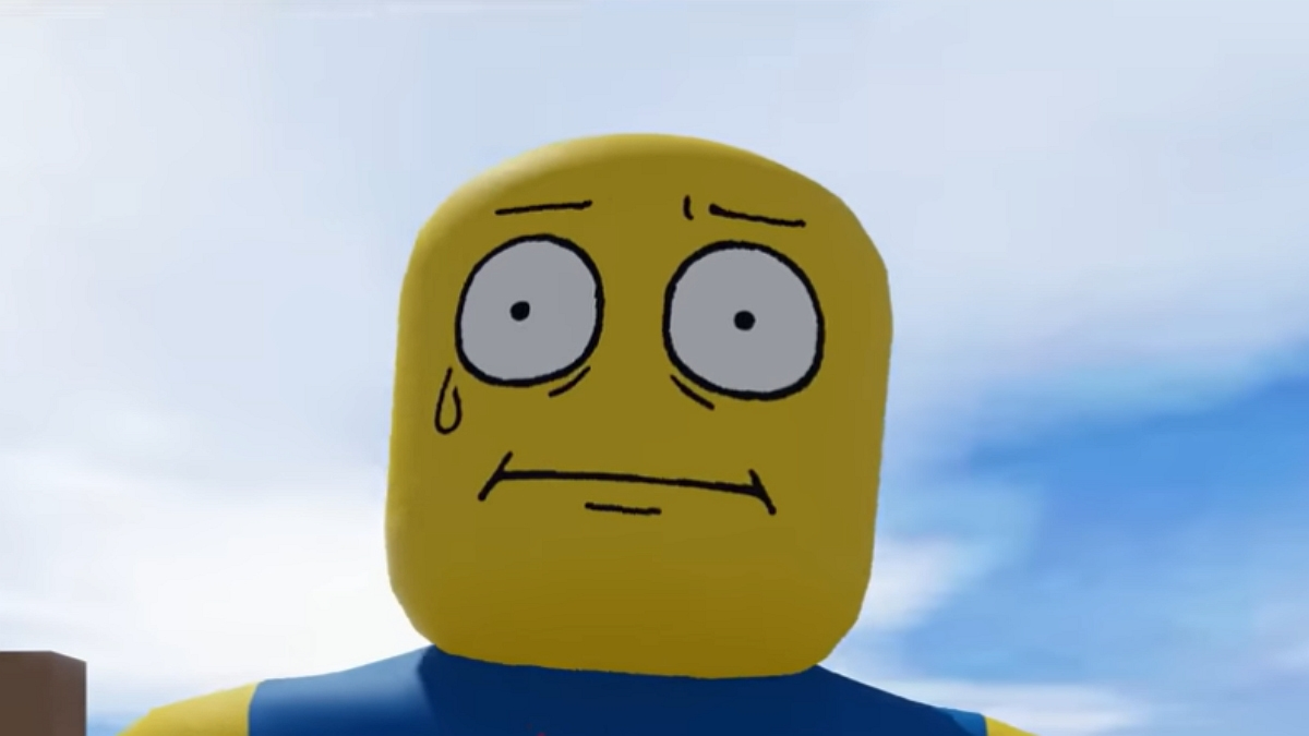 A giant Noob with a concerned face.