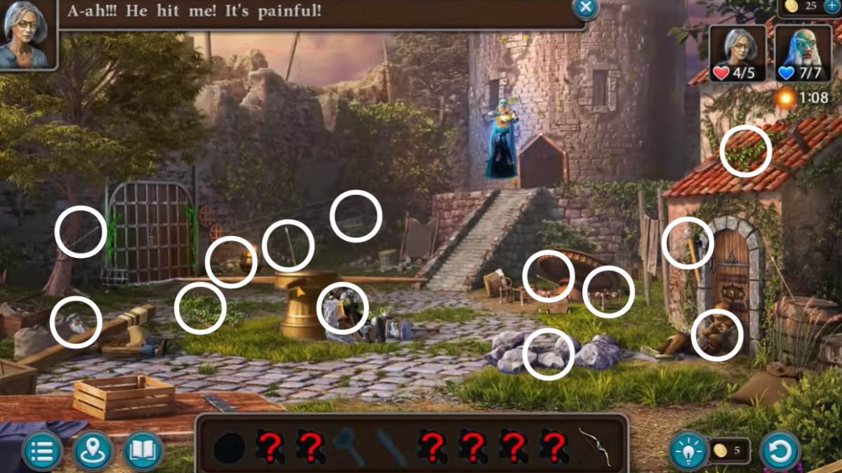 find the weapons and arrows circled
