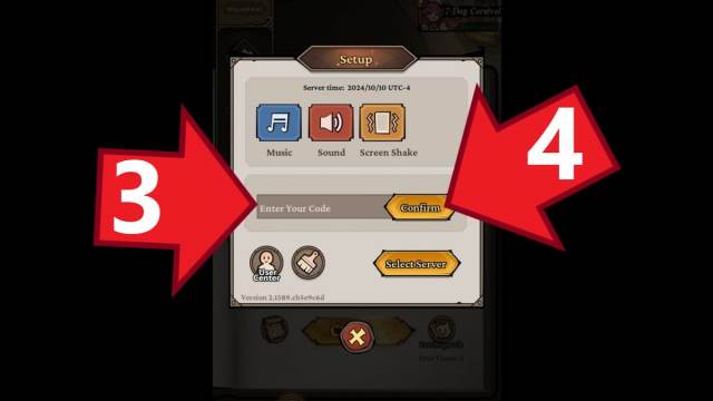 Wizard's Survival code text box in the Setup window