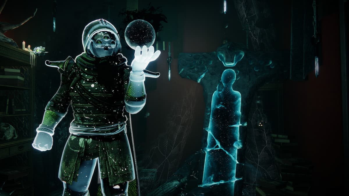 Shadow ghost of a Guardian holding up a black orb in Destiny 2 Heresy