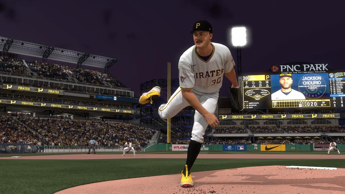 MLB The Show 25 Paul Skenes throwing a pitch
