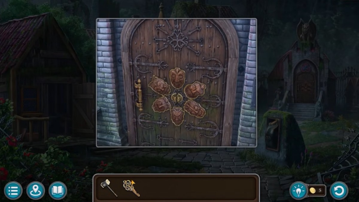 masks in the door of the crypt