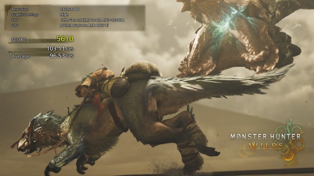 A player riding a mount in Monster Hunter Wilds and a monster attacking them