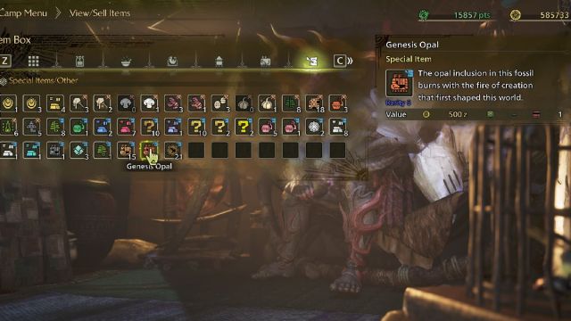 Monster Hunter Wilds check inventory to track rarity 6 items