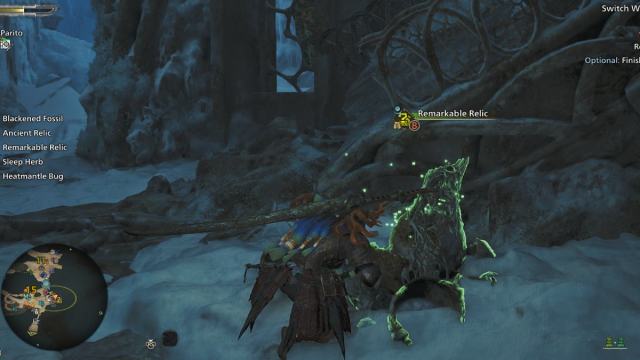 Monster hunter Wilds collection animation on remarkable relic node