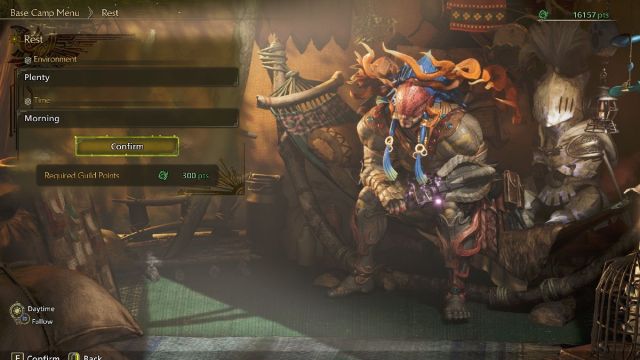 Monster Hunter Wilds resting at camp to change time of day