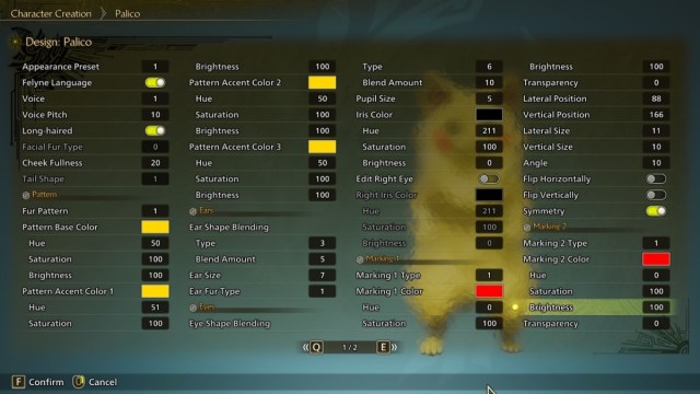 Design confirmation screen for Pikachu Palico design in Monster Hunter Wilds