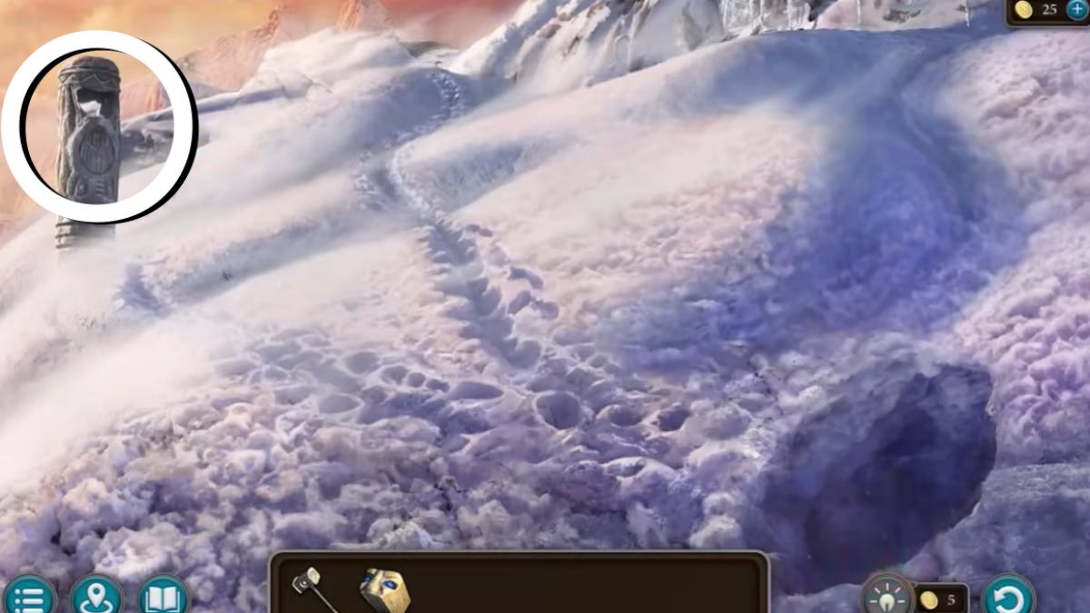 snowy hillside with totem