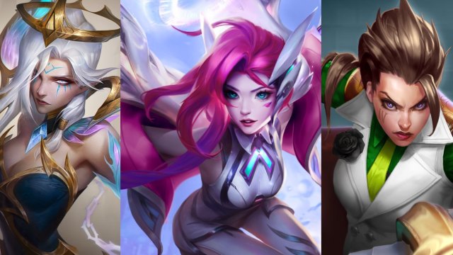 Teamfight Tactics set 14 units morganna, seraphine and vi 3 panel side by side