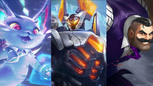 Teamfight Tactics set 14 3-costs yuumi, mordekaiser, braum 3 panel side by side remix