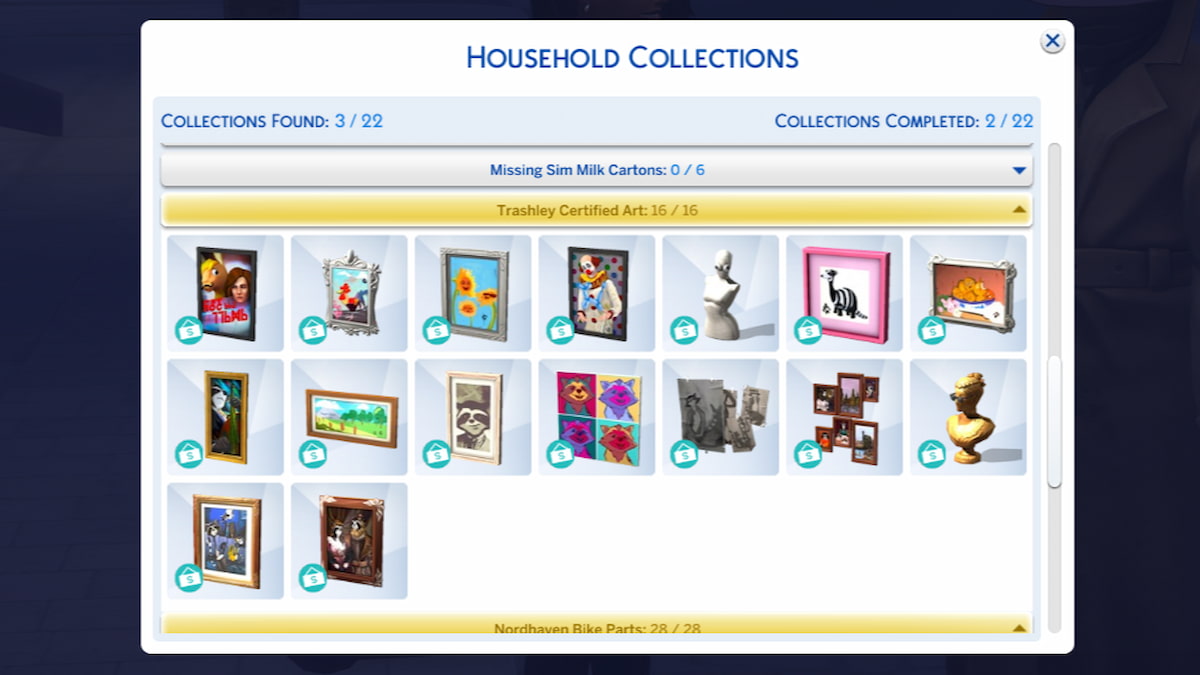 16 art pieces in the Trashley Certified Art collection in The Sims 4