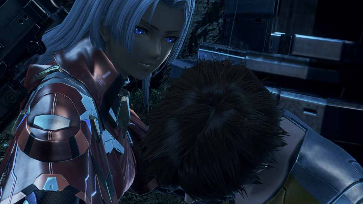 Elma holding up Lao in Xenoblade Chronicles X, Switch