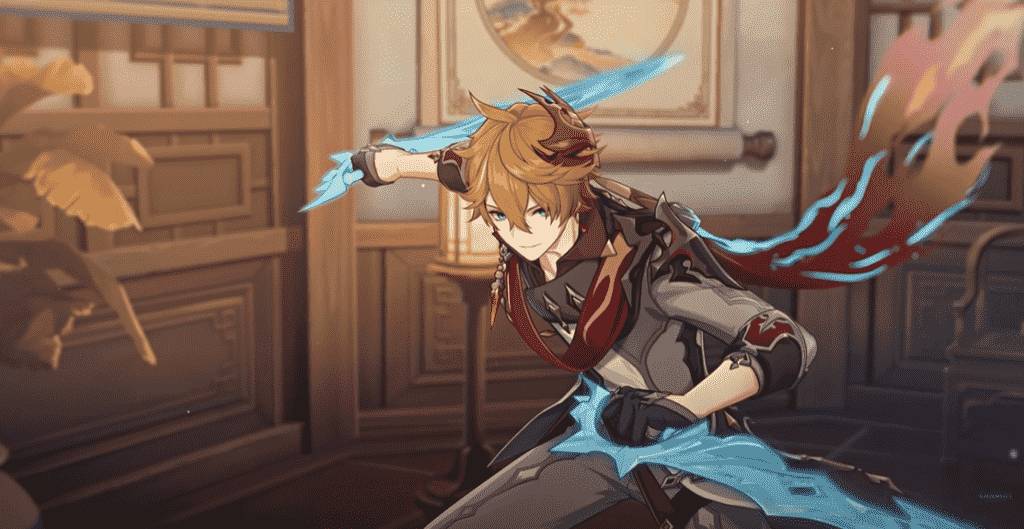 Tartaglia holding two Hydro daggers. 
