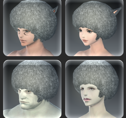 Screenshot showing the same hairstyle on four different races from FFXIV.