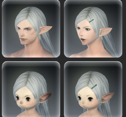 Screenshot showing the same hairstyle on four different races from FFXIV.