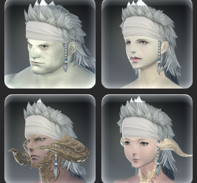 Screenshot showing the same hairstyle on four different races from FFXIV.