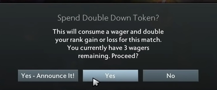 Double Down token in Dota 2 confirmation UI.