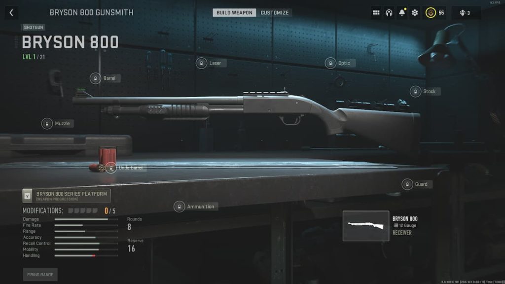A screenshot of the Bryson 800 shotgun in MW2.