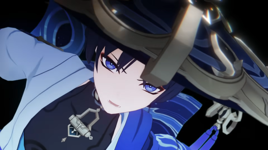 A close up shot of Wanderer leaning forward with a serious expression on his face.