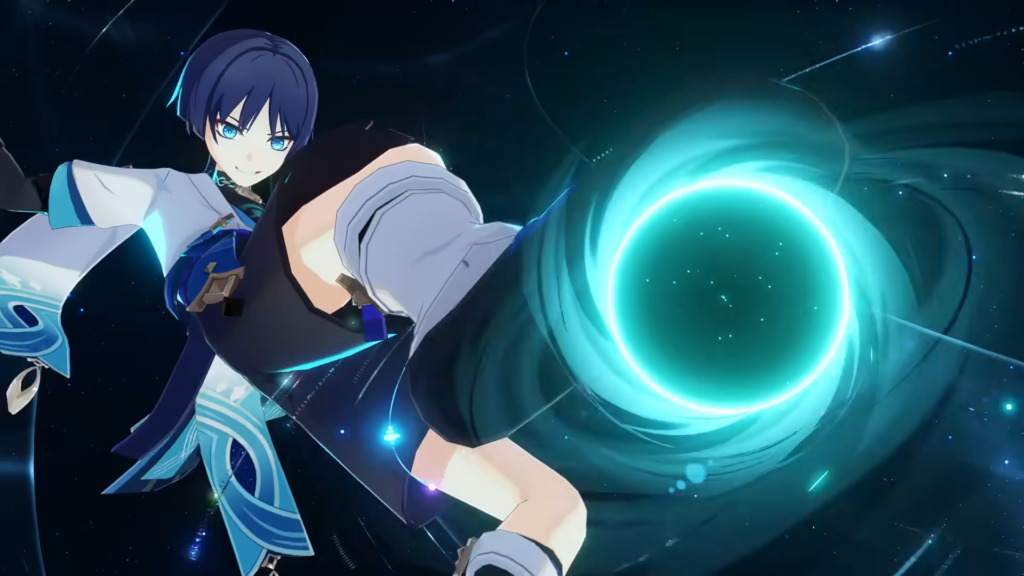Wanderer grinning while stomping down a brutal burst of Anemo energy as he uses his elemental burst.