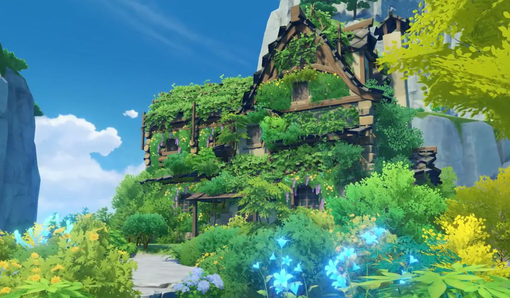 A house covered in green overgrown plants.