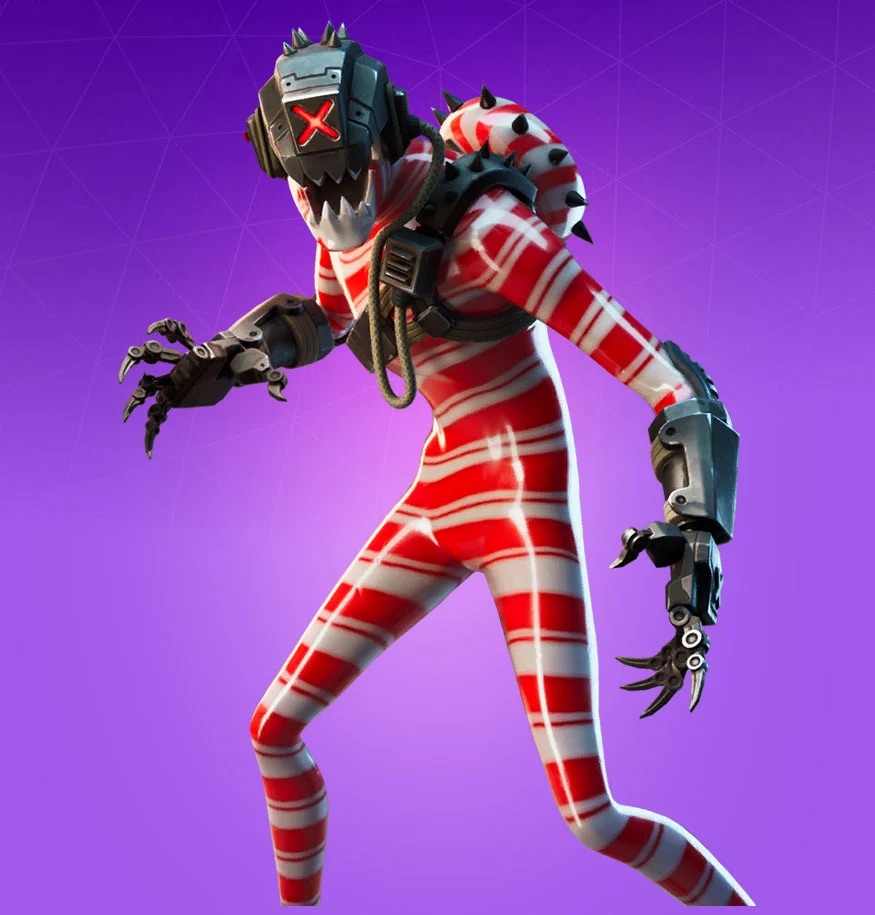 A red-and-white Candy Cane body with mechanical hands and head.