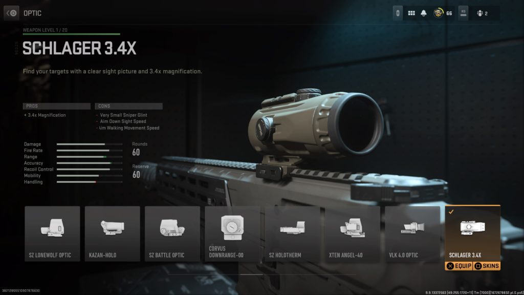 A screenshot of the Schlager 3.4x scope in MW2.