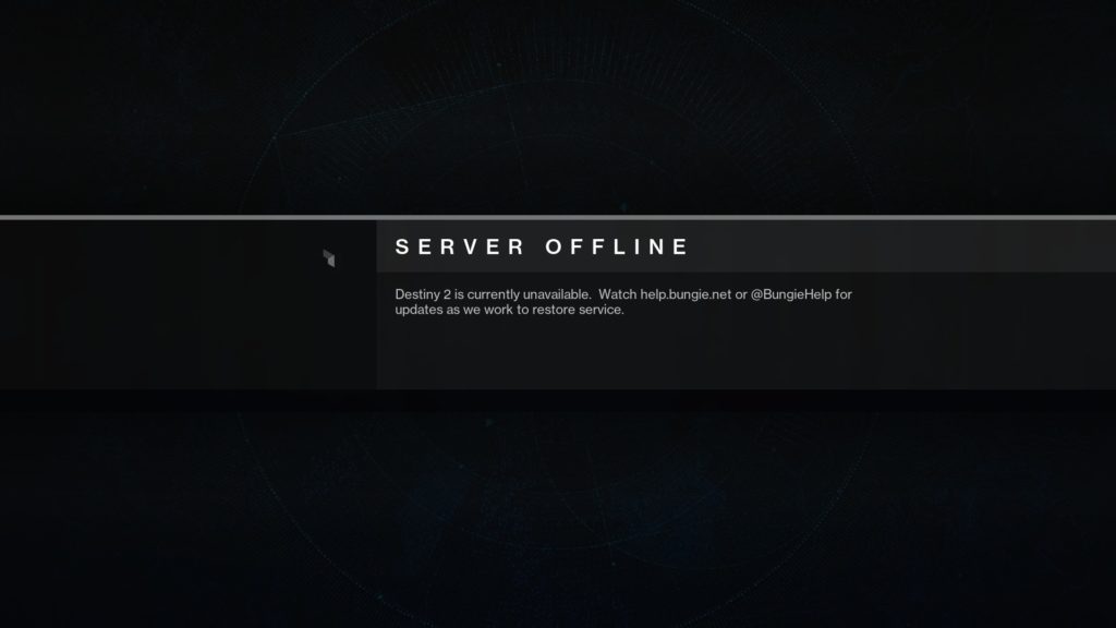 Destiny 2's server offline screen, saying the game is currently unavailable.
