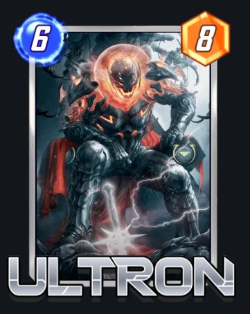 Flaming Ultron sitting on his throne.