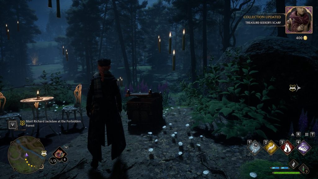 Screenshot of a character in the dark in the game, Hogwarts Legacy
