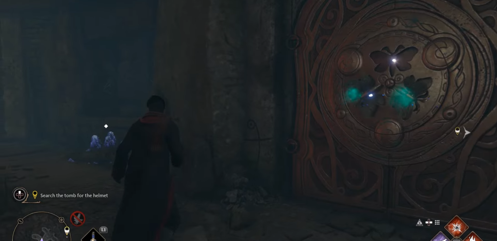 A screenshot of the moth puzzle in Hogwart's Legacy.